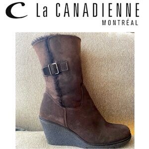 La Canadienne Brown Suede Waterproof Fur Lined Boots EUC